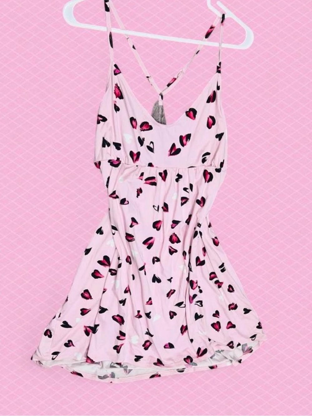 Pink Heart-Print Mini Dress - Feminine Spaghetti Strap Sundress